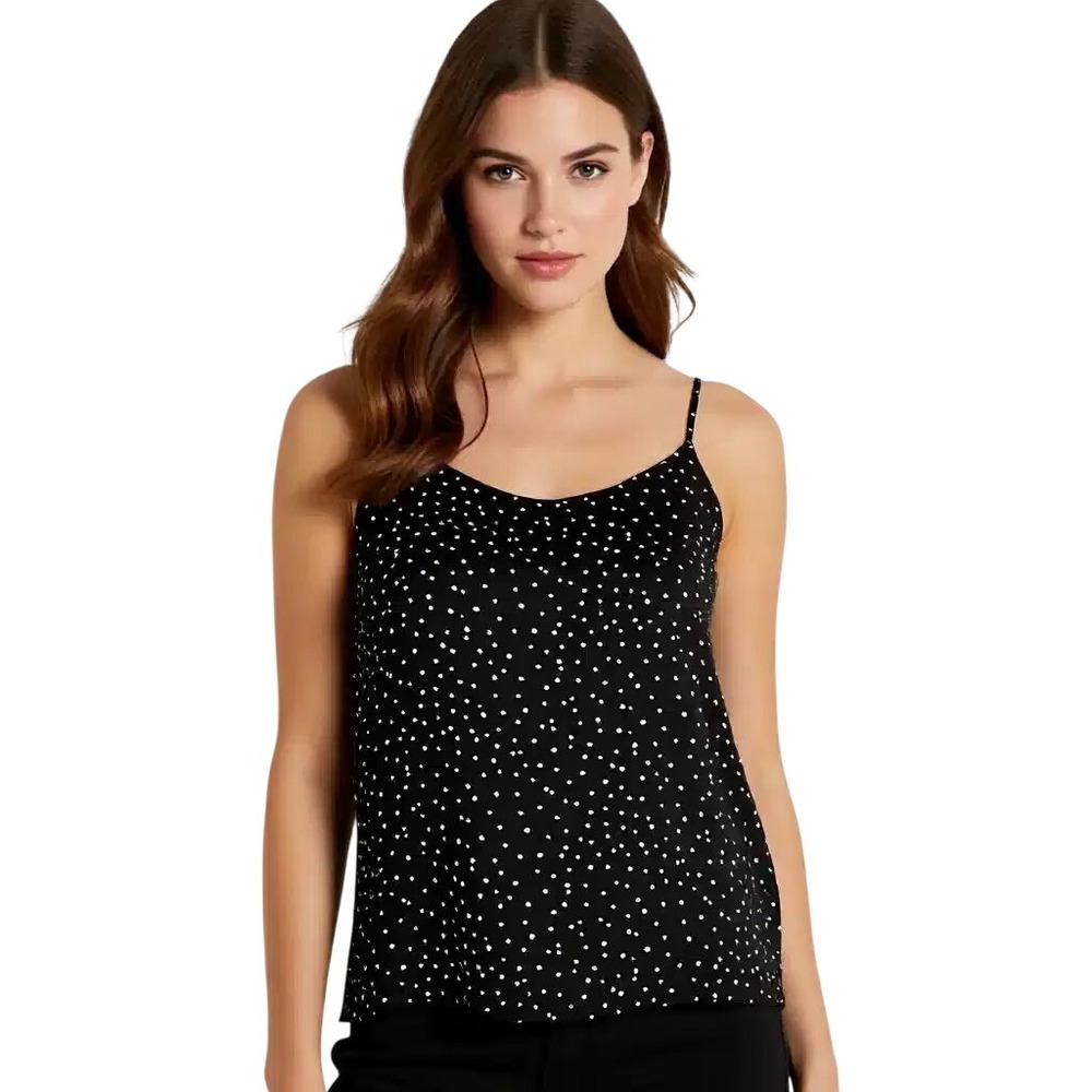 LOFT‎ Black White Polka Dot Spaghetti Strap Tank Top Women L NWT
